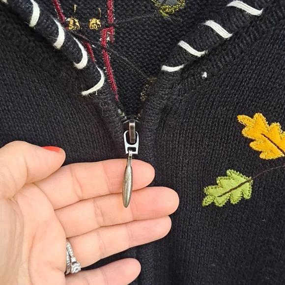 Breckenridge Black Embroidered Red Cardinal Zip Up Sweater. Size XL - Picture 6 of 10